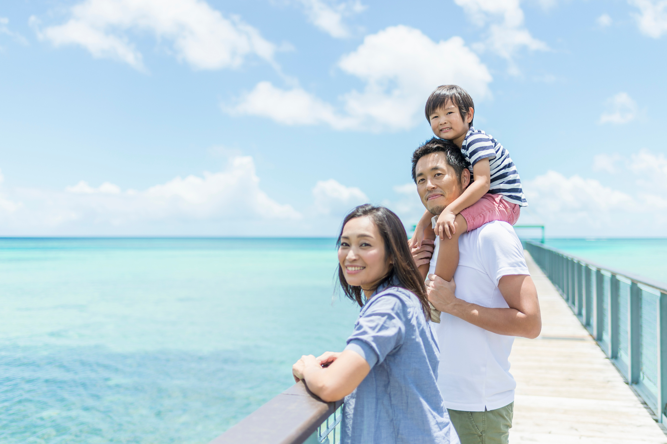 Japanese family looking the sea